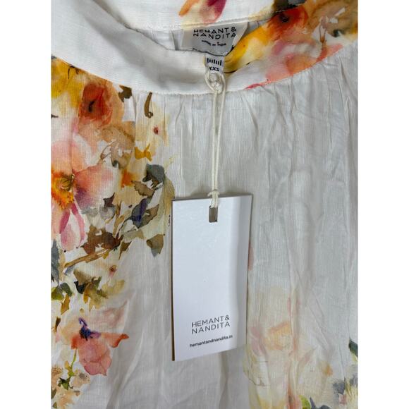 Hemant And Nandita Floral Midi Skirt Linen Blend Boho Hippie Vacation Ivory XXS - Picture 8 of 8